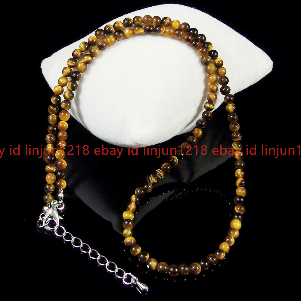 Natural 6mm Yellow Tiger’s Eye Round Gemstone Beads Necklace 16-28″