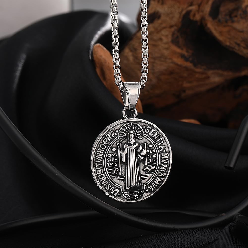 Collar colgante religiosa medalla de San Benito de acero inoxidable