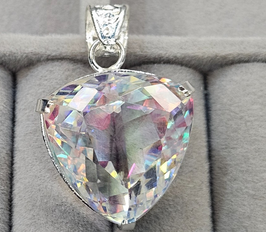 Certified Lab created Bi-Color A++Mystic Topaz Trillion 88-90 Ct Pendant Locket