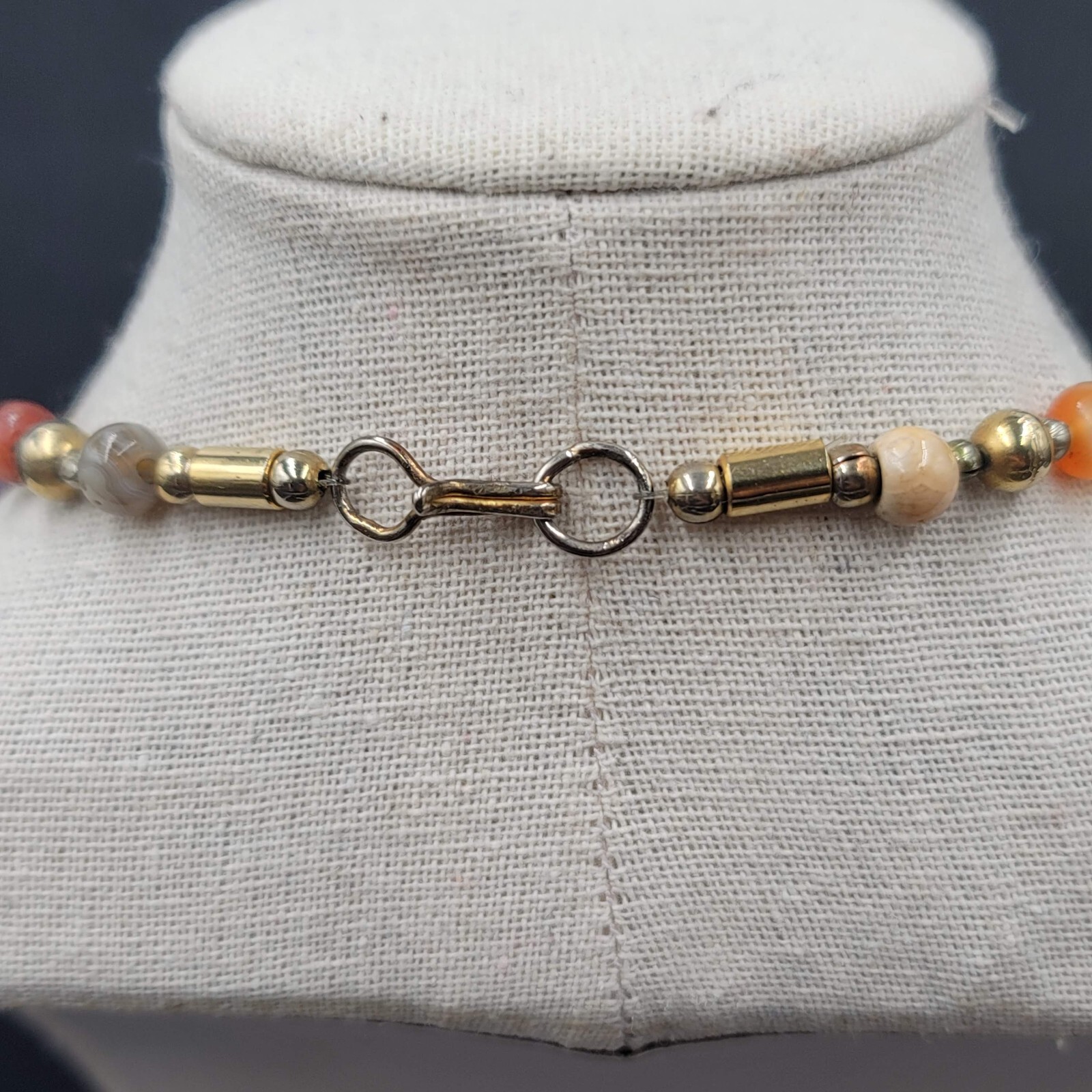 Multicolor Stone Bead Necklace Gold tone Spacers Hook Closure 22″
