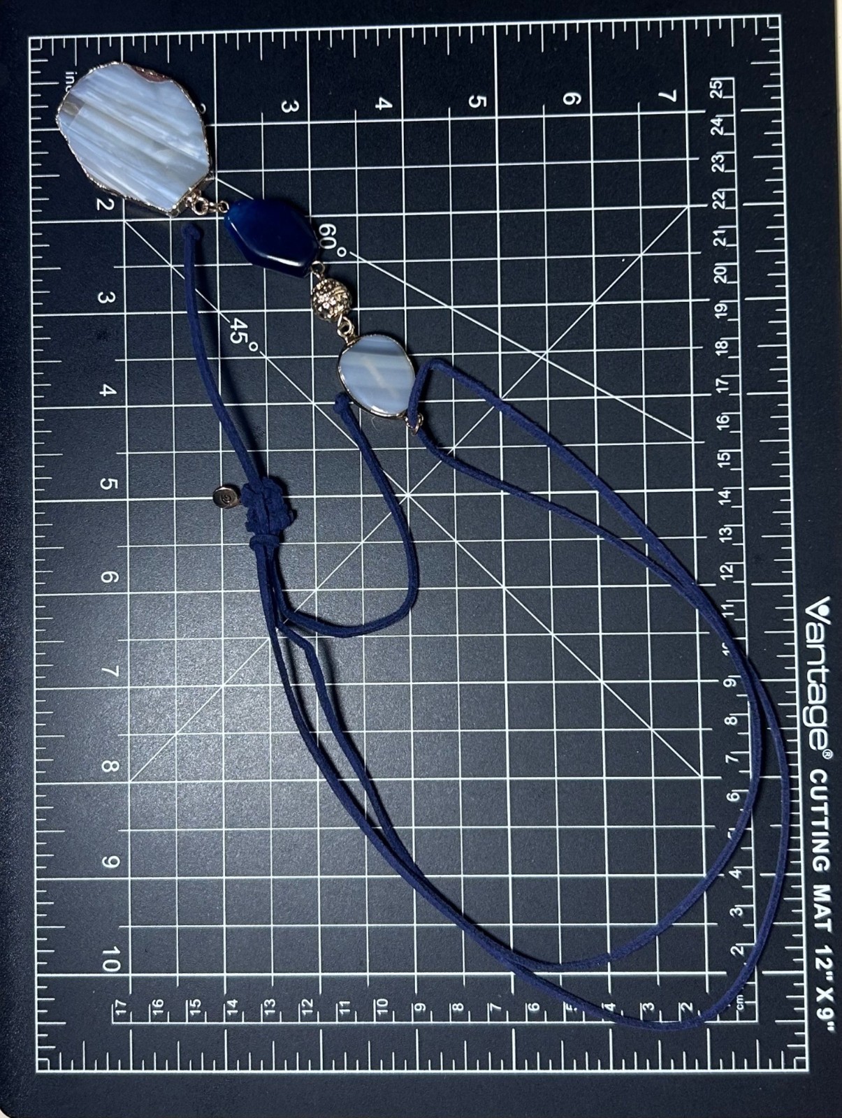 VERSONA Jewelry Royal Blue Statement Necklace Blue Lace Agate Deep Blue Stone