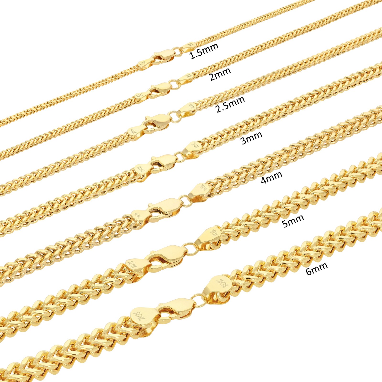10K Yellow Gold 1.5mm-6mm Franco Square Box Chain Necklace Mens Womens 16″- 30″