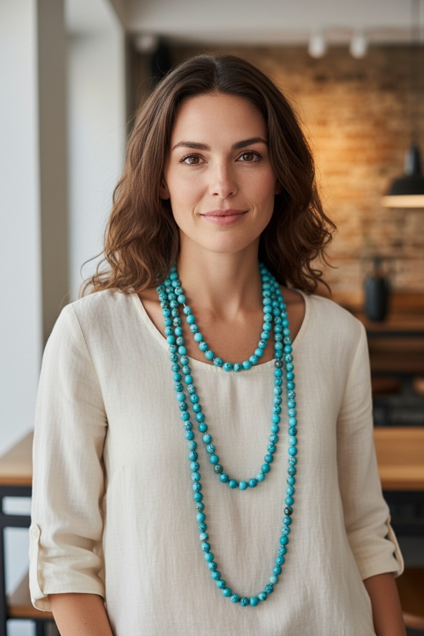 84″ single strand dyed howlite necklace no clasp Opera Length Infinity Style