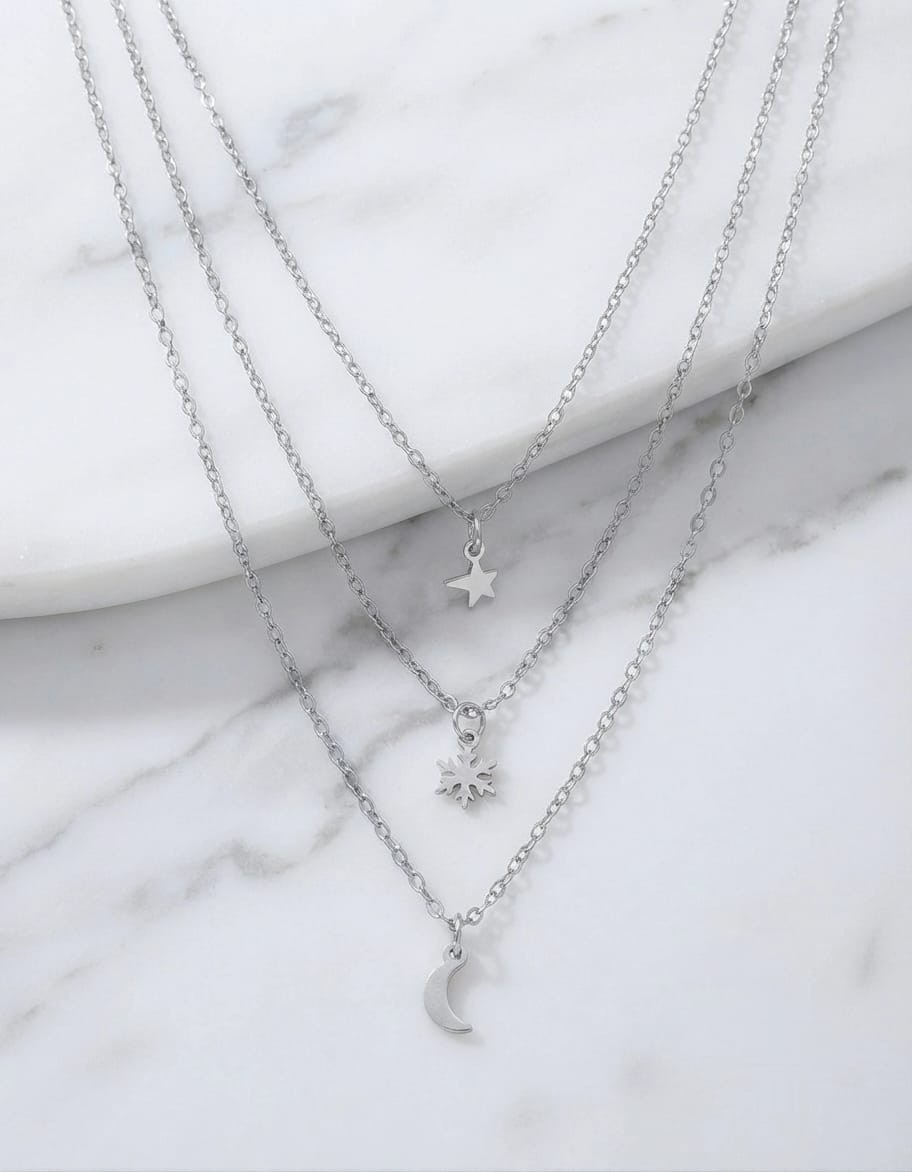 “Triple-Layer Star & Moon Necklace – Celestial Charm for Effortless Daily Wear,