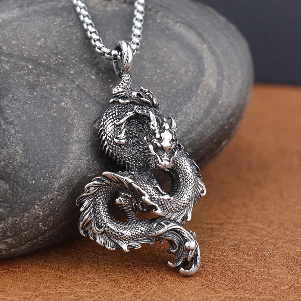 Fashion Chinese Dragon Pendant Chain Stainless Steel Domineering Loong Necklaces