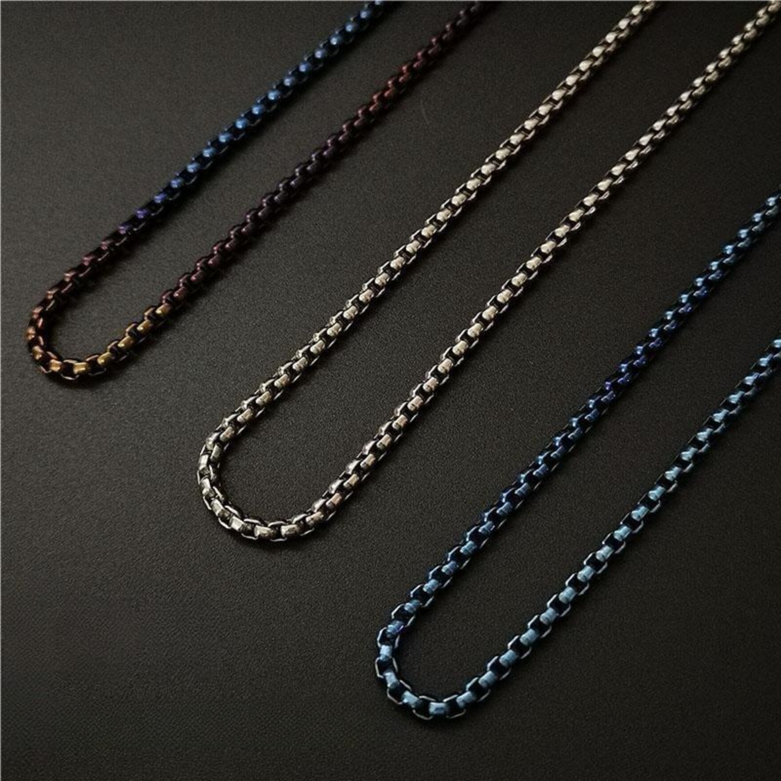 Unisex Pure Titanium Necklace 3mm Box Chain Anti-allergy Length 24” 26” 28”