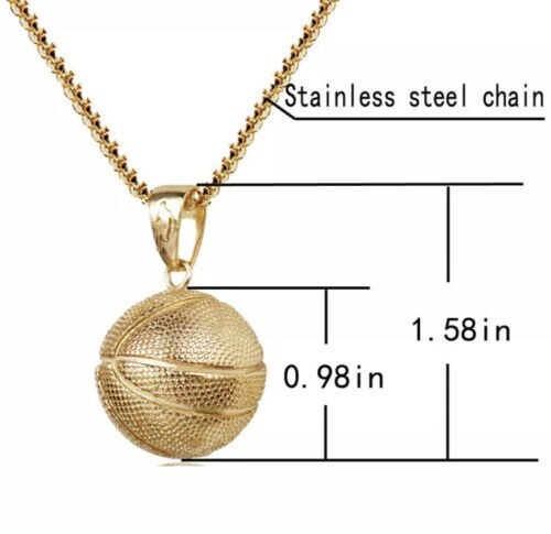Gold Basketball Necklace, Mens Ball Pendant , NBA Hoops, Jordan, Lebron, Curry