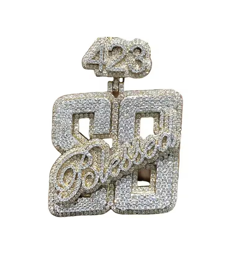 14K Yellow Gold Plated Hip Hop Custom Name Pendant 5Ct Round Simulated Diamond