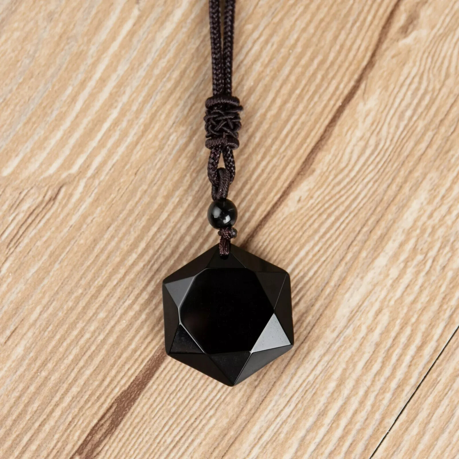 Black Obsidian Hexagonal Amulet Pendant Necklace – Reiki Healing Protection