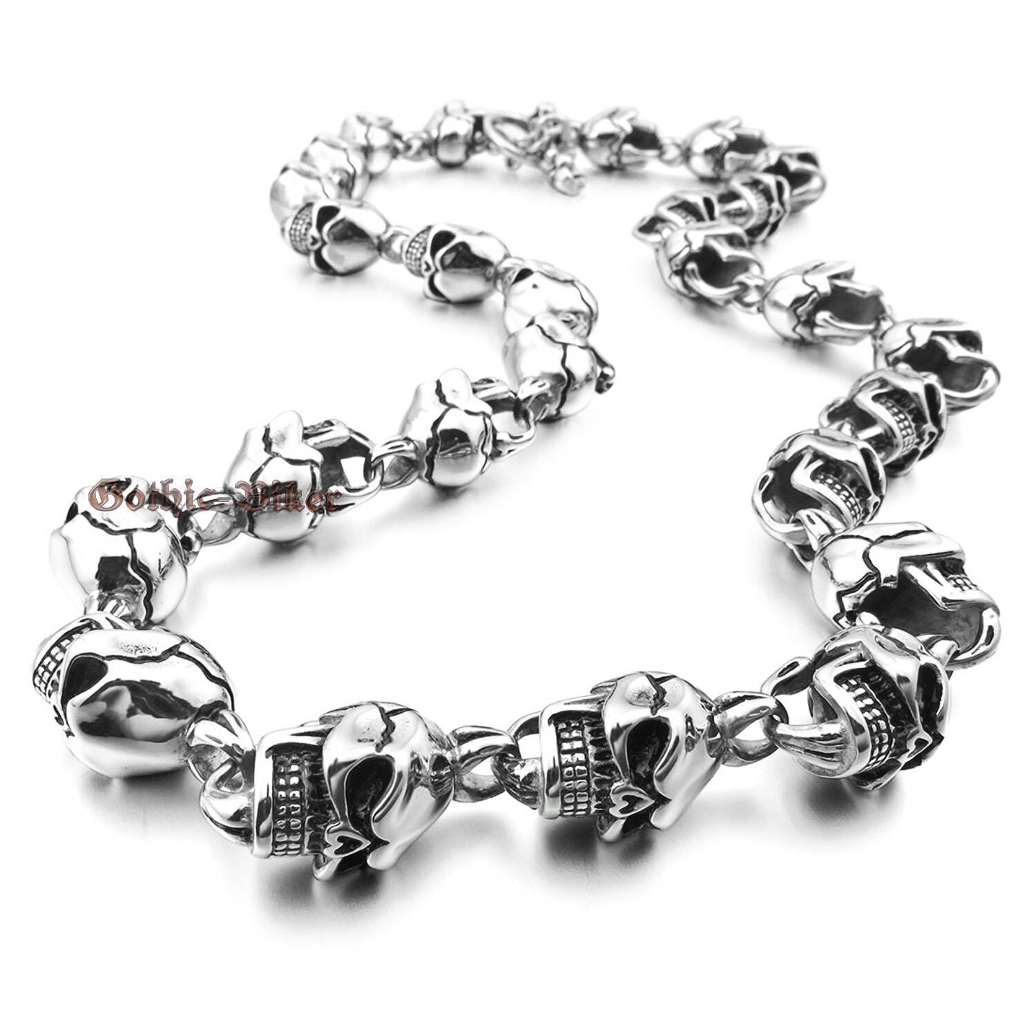 Heavy Mens Skull Bead Link Necklace Chain Biker Rocker Stainless Steel Jewelry