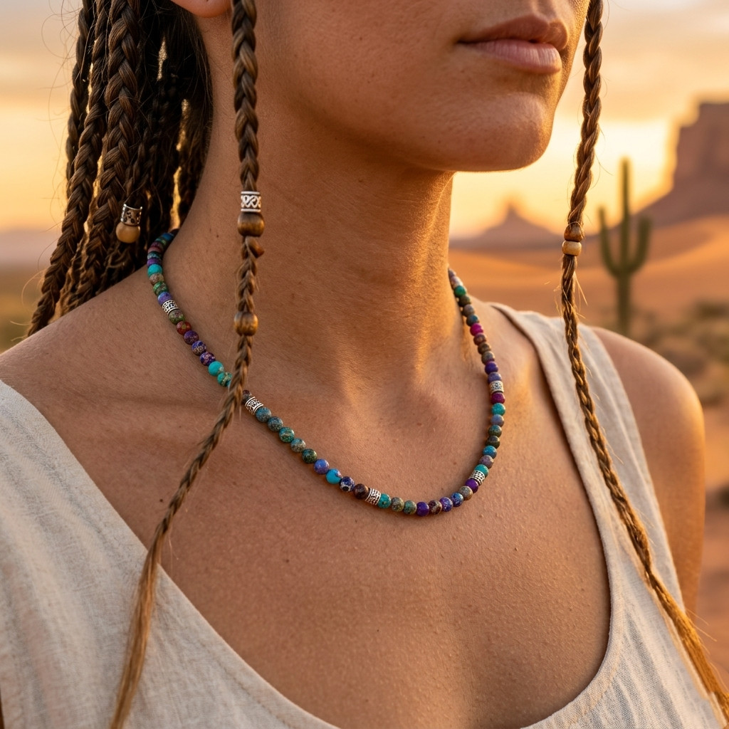 Multicolor Chakra Stone Beaded Choker Necklace Boho Healing Jewelry For Women