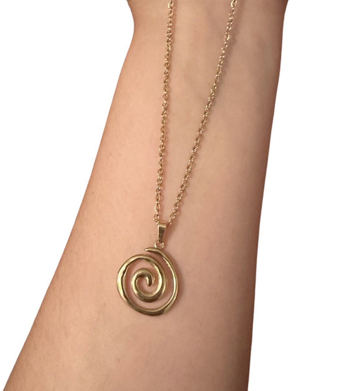Spiral Swirl Pendant Necklace Chain Gold Tone Unisex Women Men Brand New