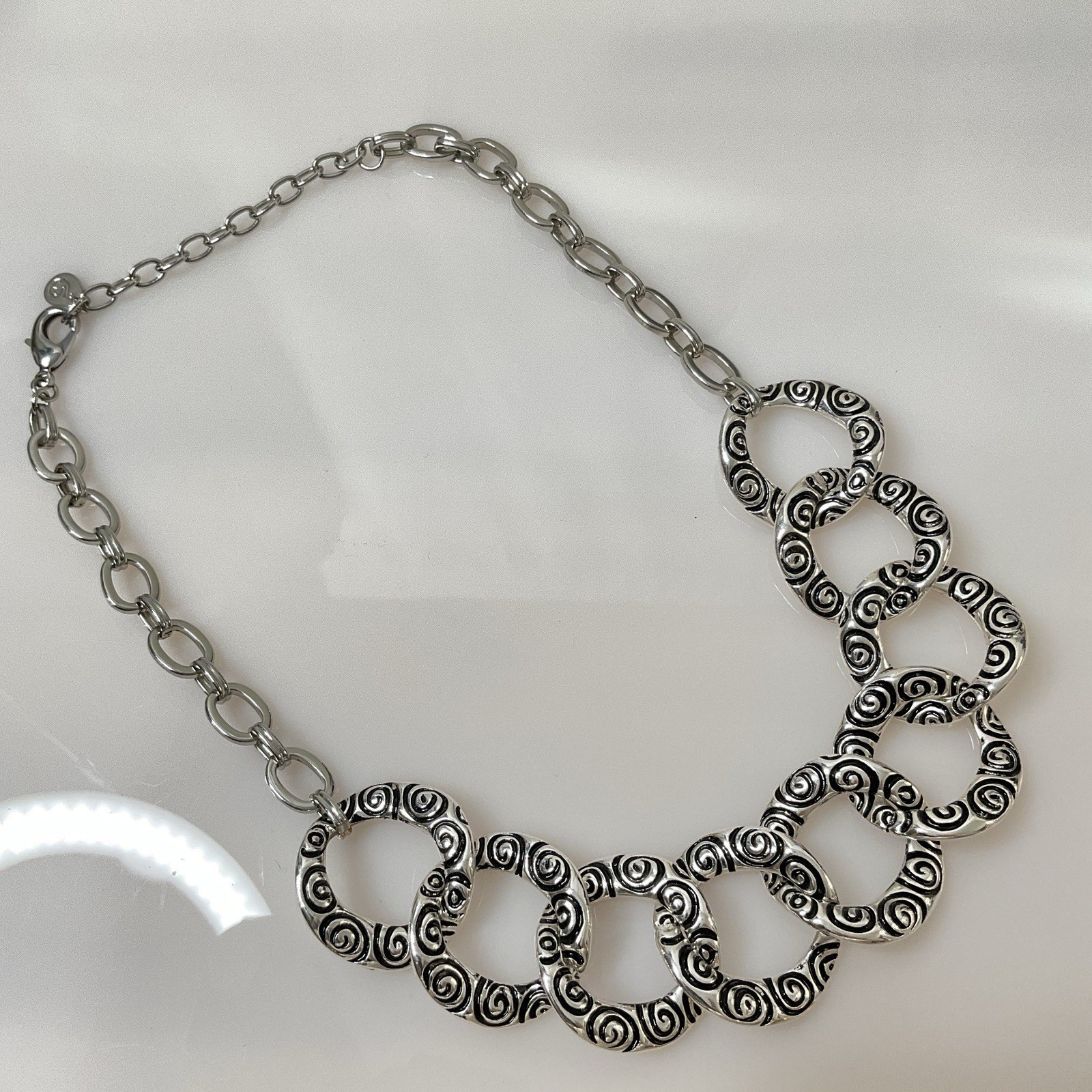 Scroll By Dillard’s Silver Tone Necklace Nickel Free Adjustable Statement Chunky