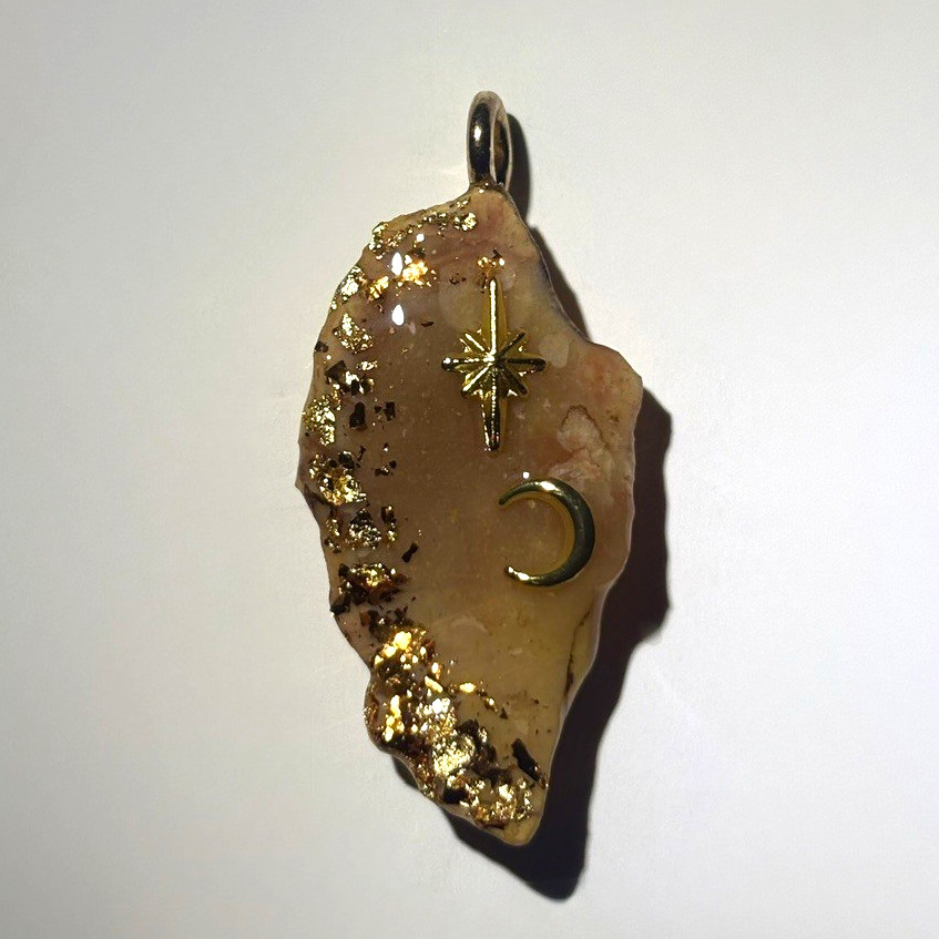 CASTILLE Gold Tone Asymmetrical Charm Pendant w/ Star & Crescent Moon