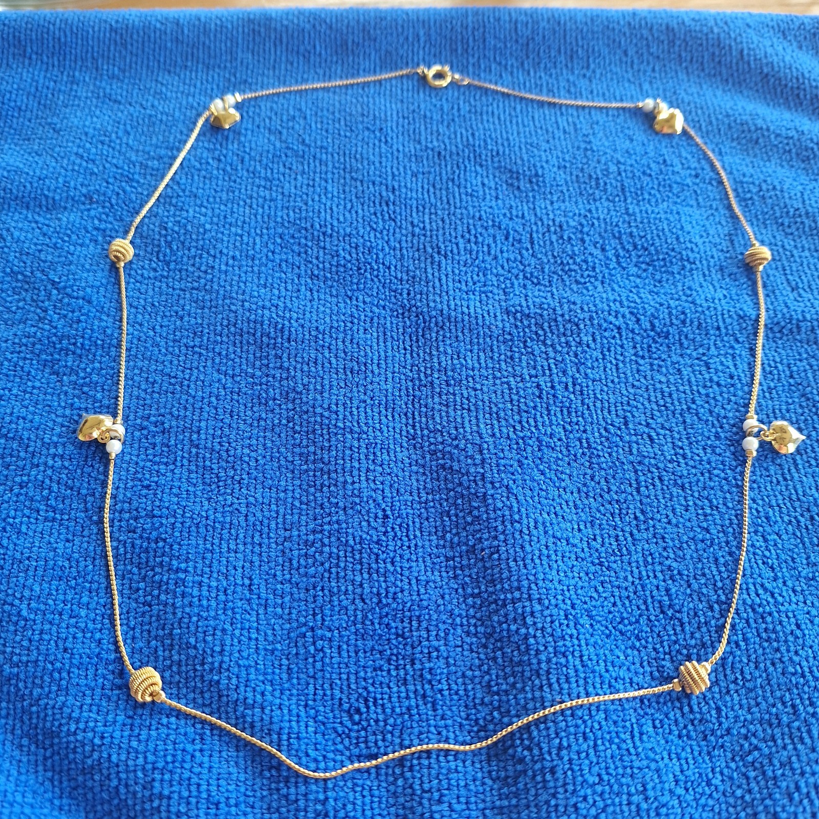 Simple Gold tone Necklace Dainty Chain with hearts and balls 27 in