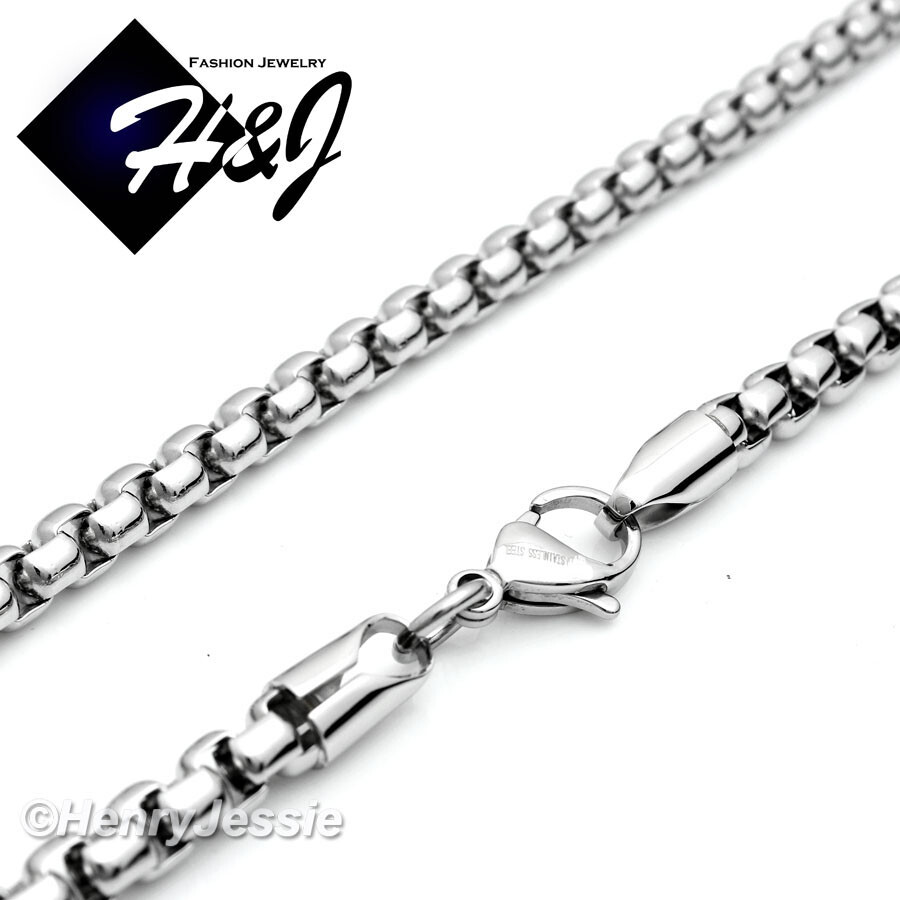 18″-40″MEN Stainless Steel 5mm Silver Box Link Necklace Plain Cross Pendant*P64