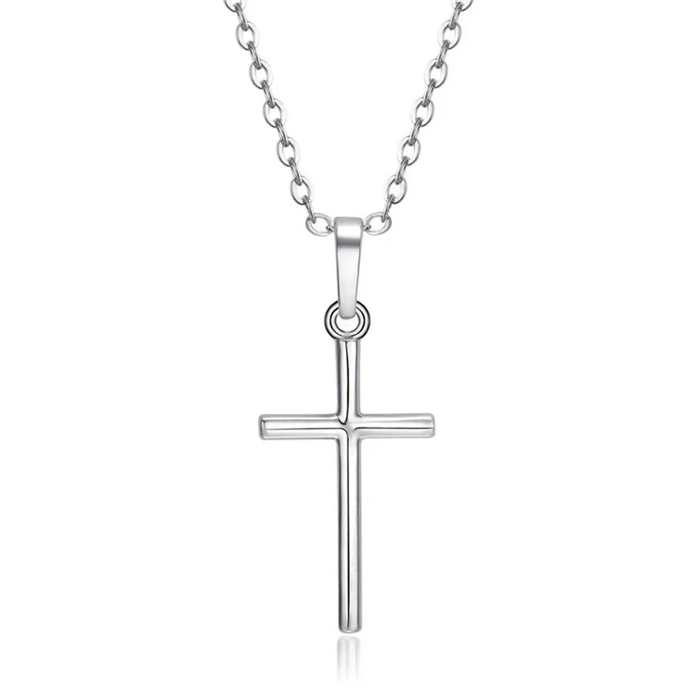 Simple Silver Gold Plated Cross Pendant Necklace Women Men’s Jewelry Gift