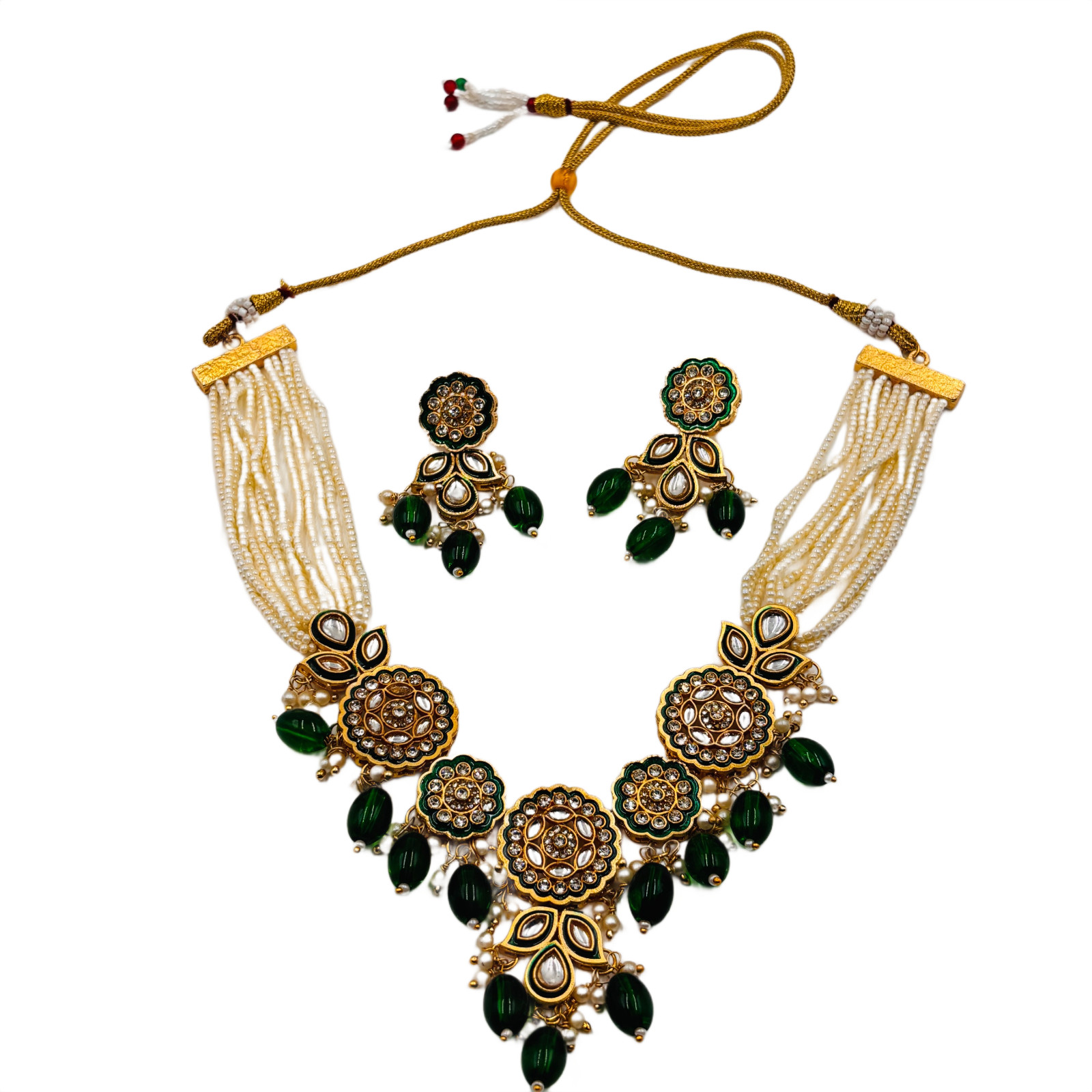 Gold Plated Pearl Statement Necklace Set Indian Bridal Jewelry for Women