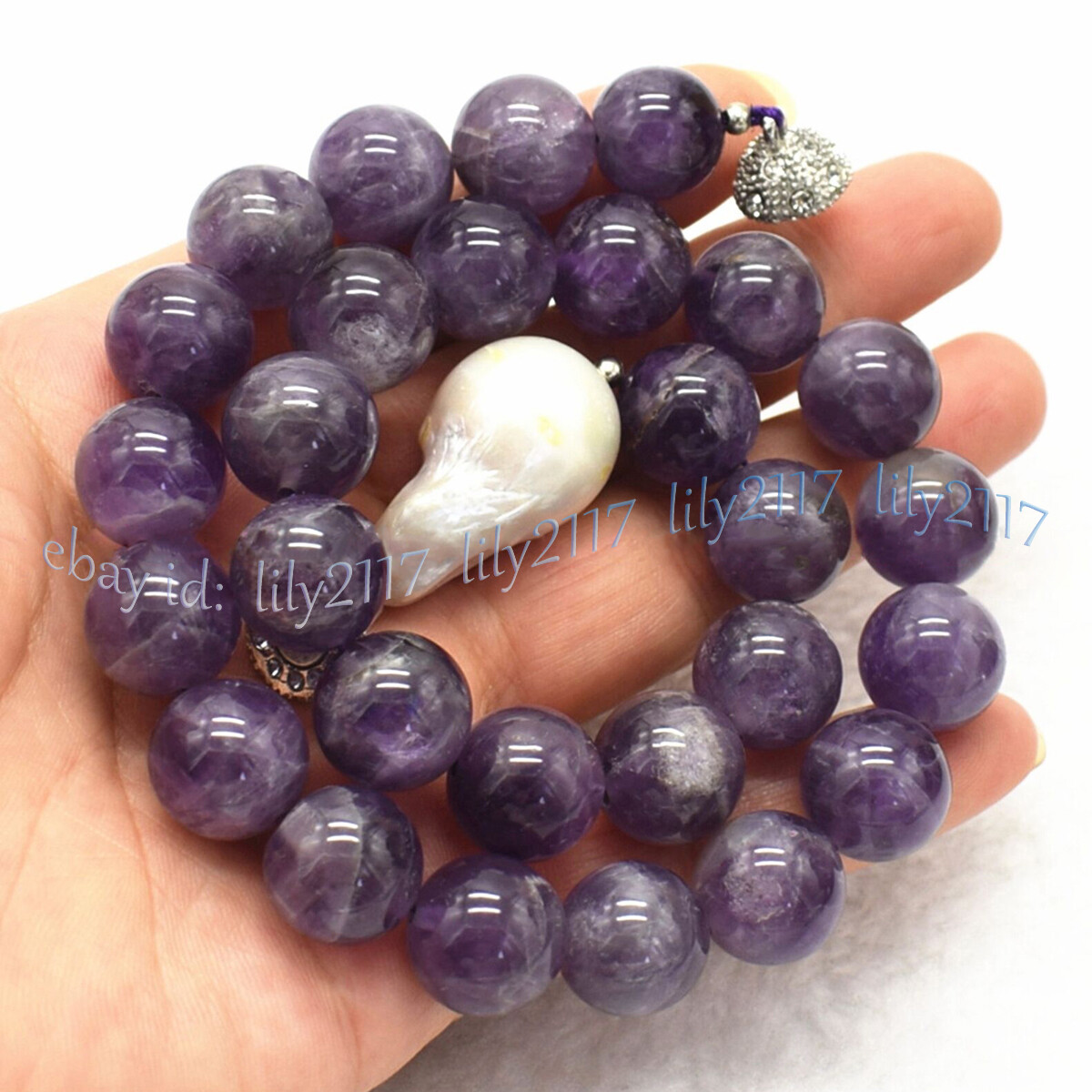 Real Natural Amethyst Round Gemstone White Keshi Baroque Pearl Necklace 6-14mm