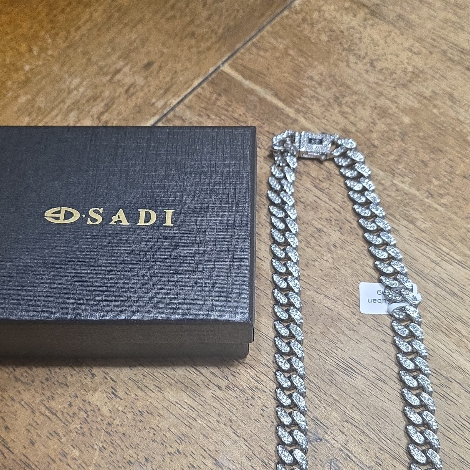 DSADI Silver Tone Iced Out Cuban Link Chain Necklace Pavé Crystal Box Clasp