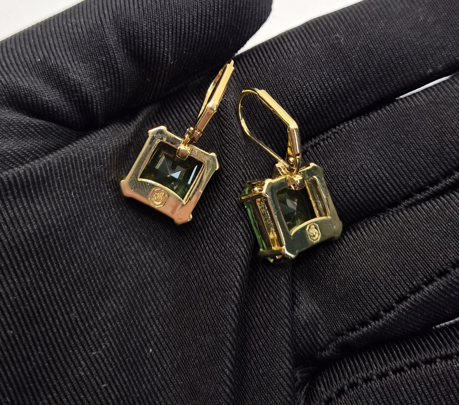 Tennis Necklace Earrings Crystal Octagon Green Gold Tone Set Inspired Millenia