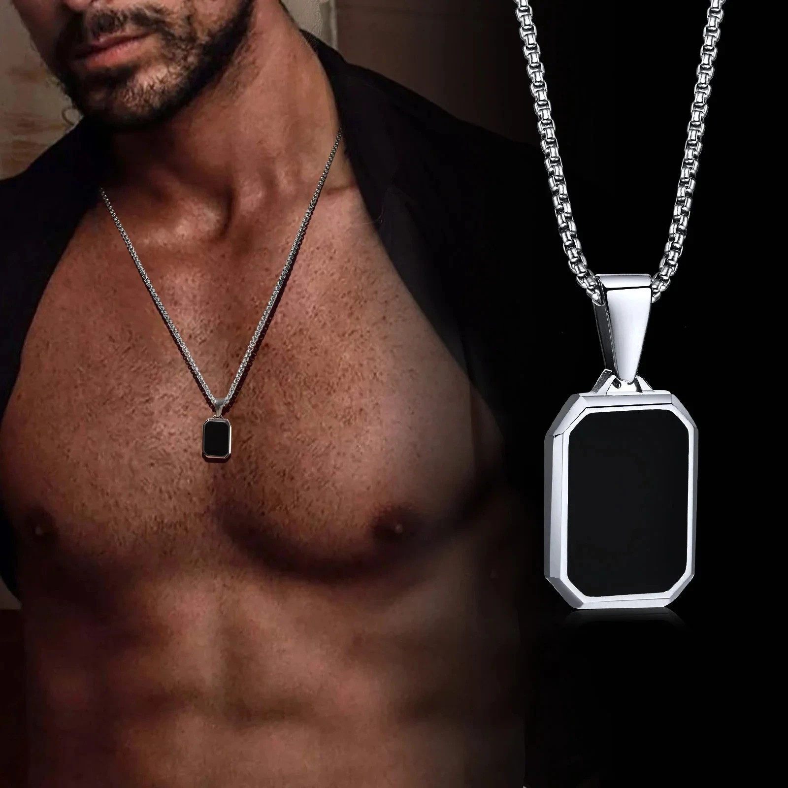 Vnox Small Dog Tag Pendant Necklace for Men Boys Stainless Steel Box Chain Gift