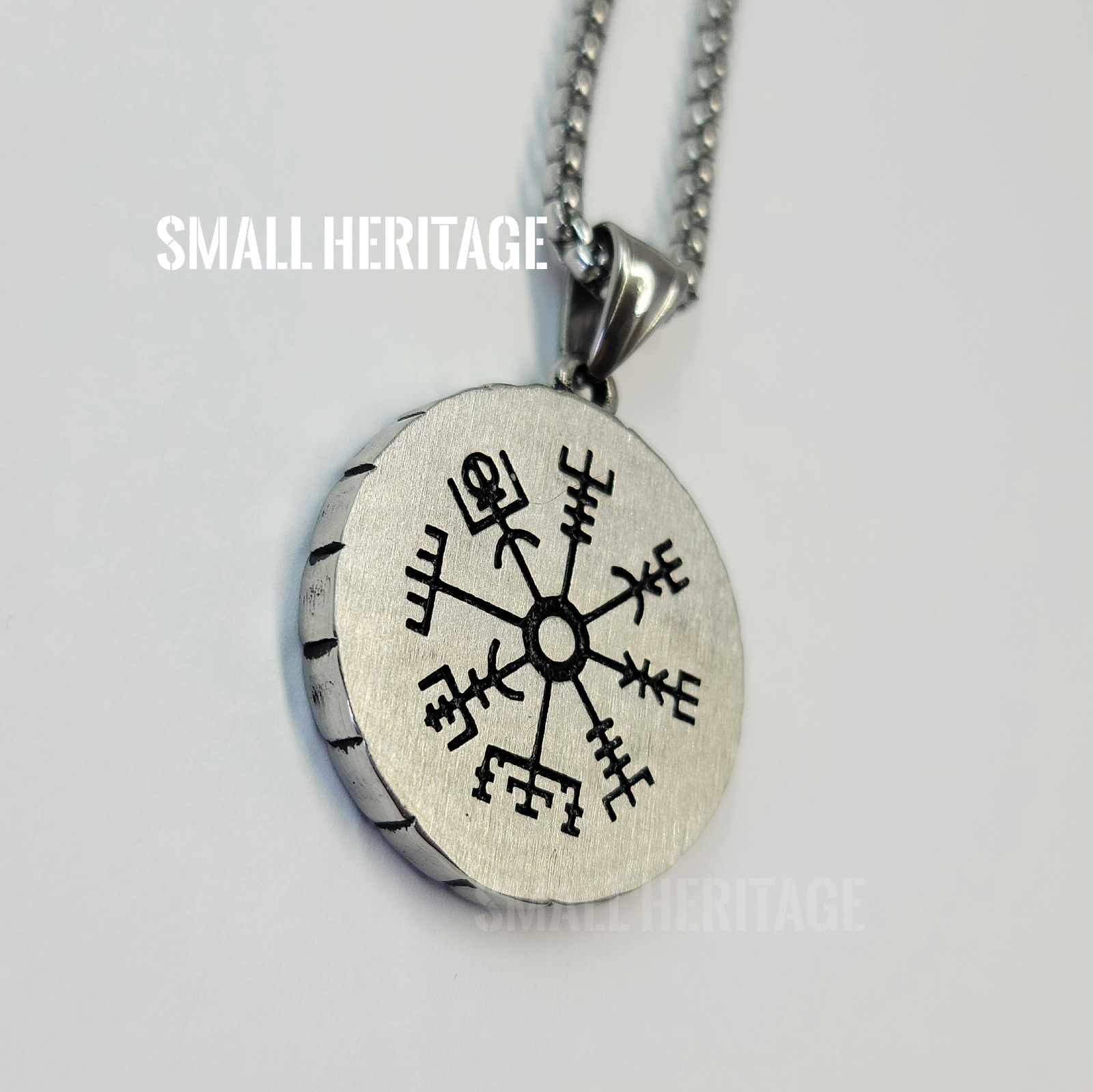 Viking Stainless Steel Necklace Norse Rune Vegvísir Pendant Amulet Valknut Men
