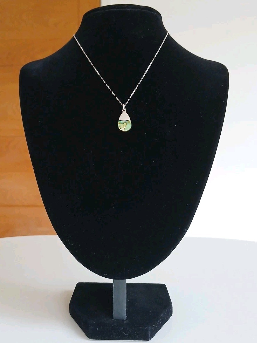 STERLING SILVER & ABALONE SHELL TEARDROP PENDANT & NECKLACE HALLMARKED – 18 INCH