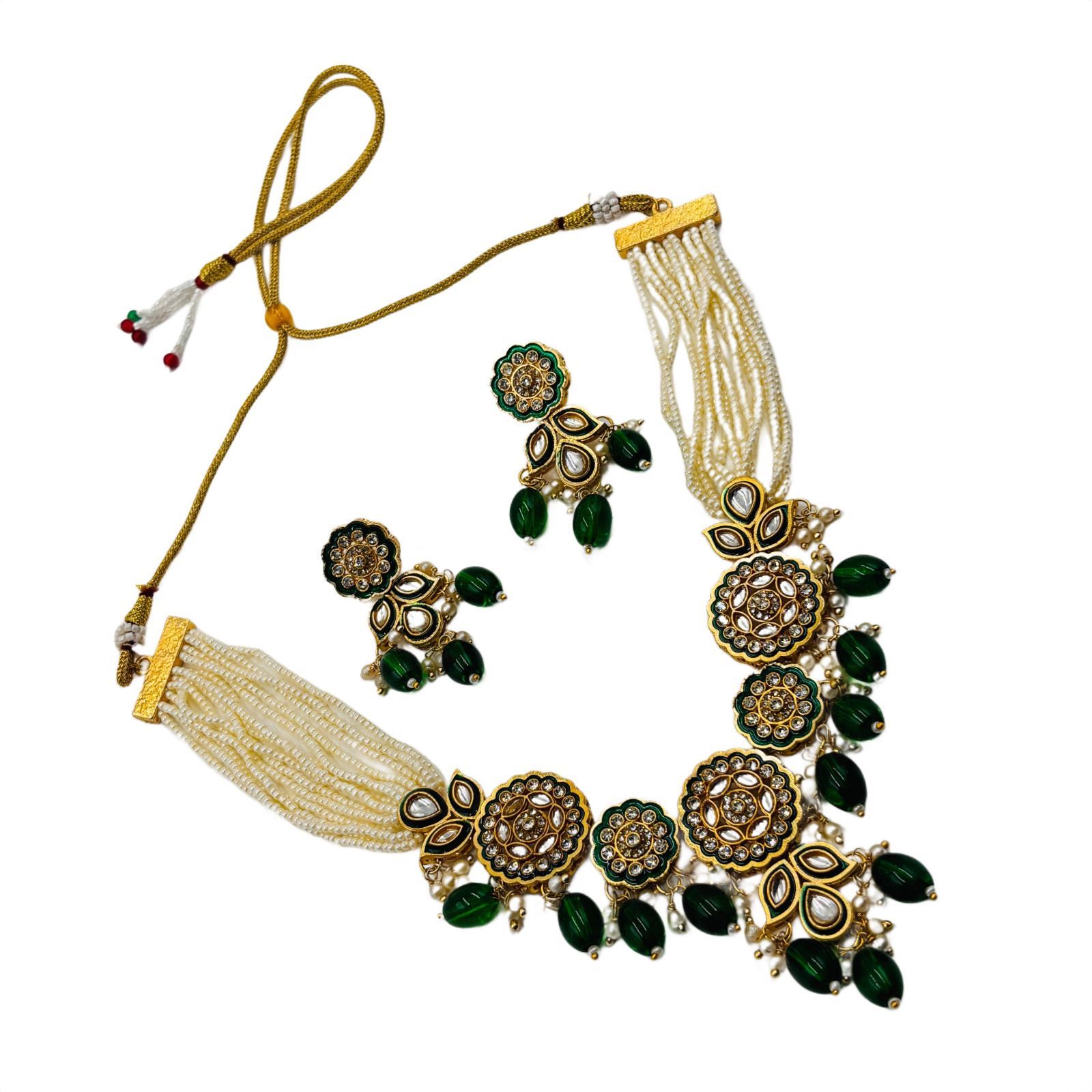 Gold Plated Pearl Statement Necklace Set Indian Bridal Jewelry for Women