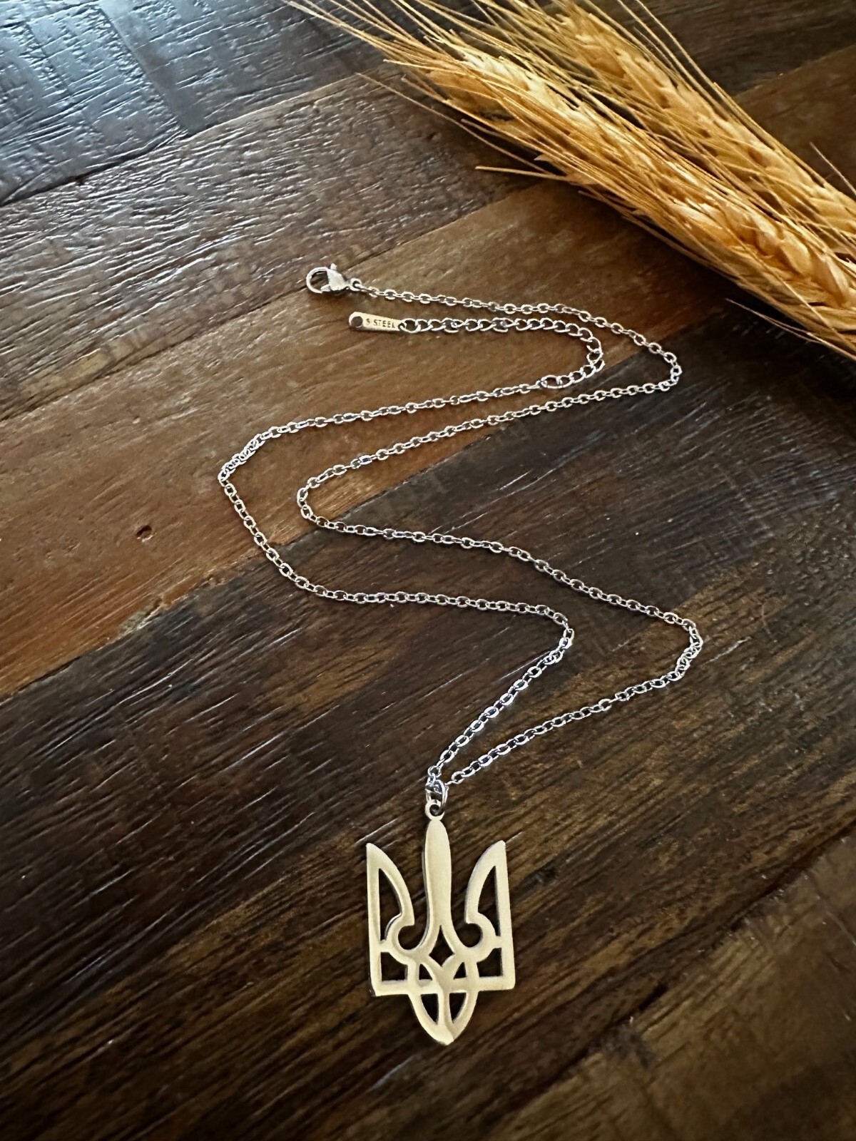 New Ukrainian Tryzub Trident Pendant Necklace Silver Color