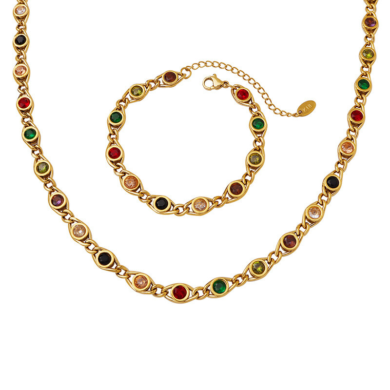 Woman 18K Gold Plated Multicolor CZ Simulated Multicolor Necklace Chain/Bracelet