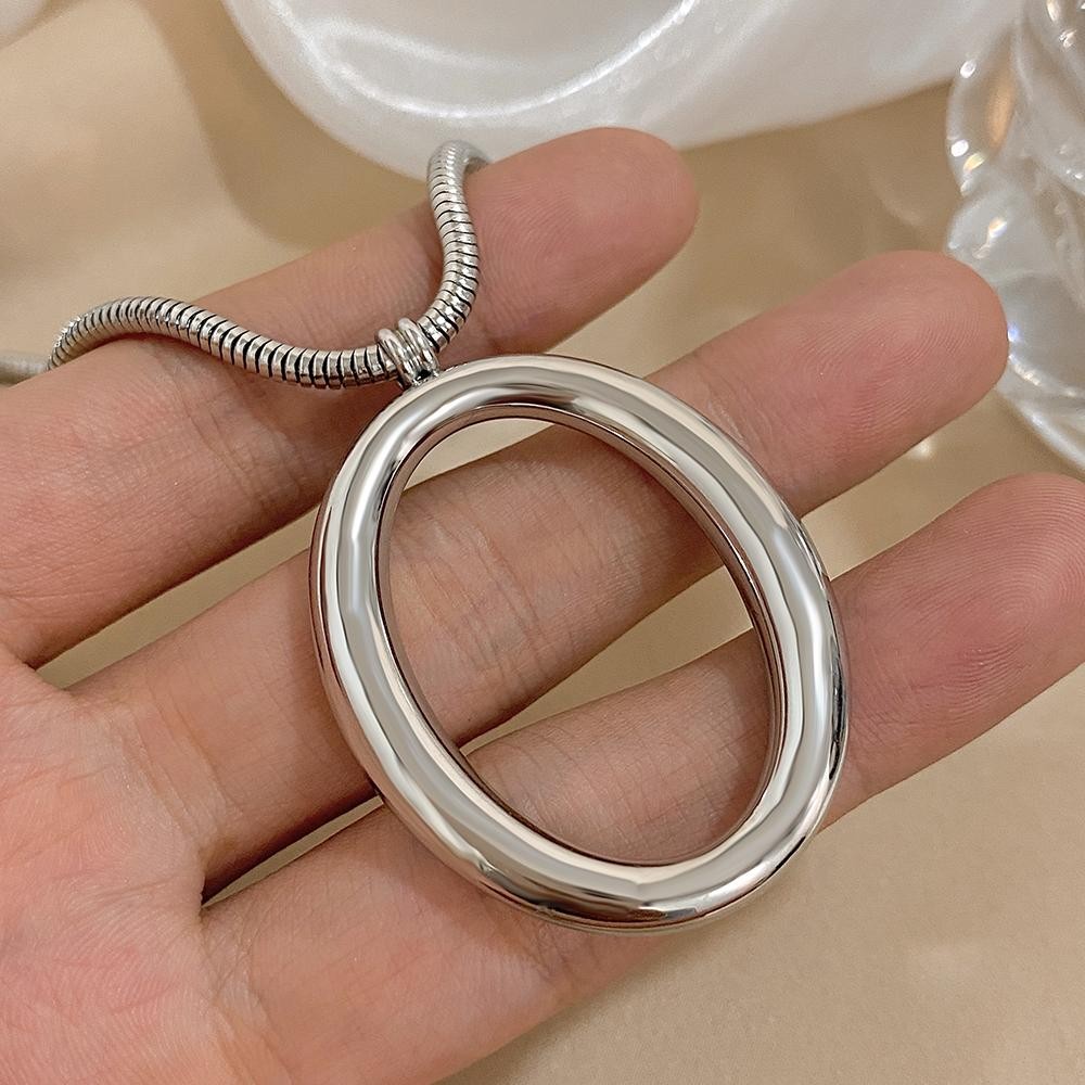 Minimalist Stainless Steel Large Circle Pendant Necklace Women Titanium Chain