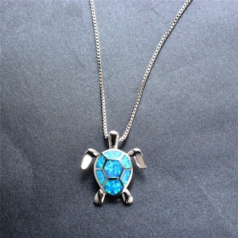 Blue & Silver Shiny Turtle Necklace