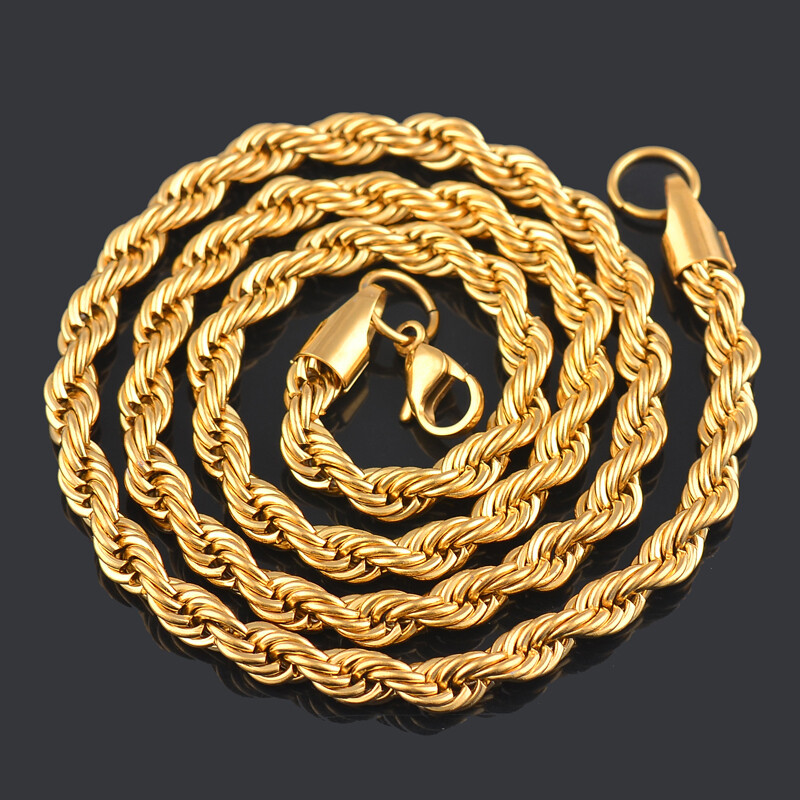 HEAVY 6MM THICK GOLD FILLED 18K Italian Rope necklace 24″ chain men man hip