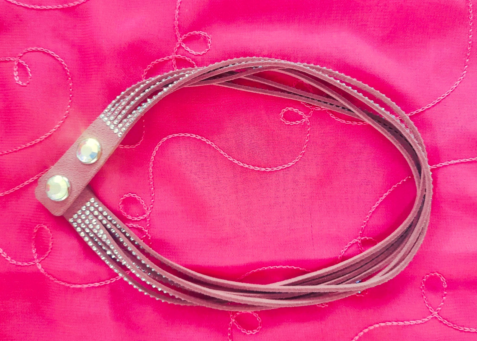 SWAROVSKI PINK SIX ROW SMALL MULTICOLOUR GEM CHOKER NECKLACE BUTTON CLOSURE 40CM