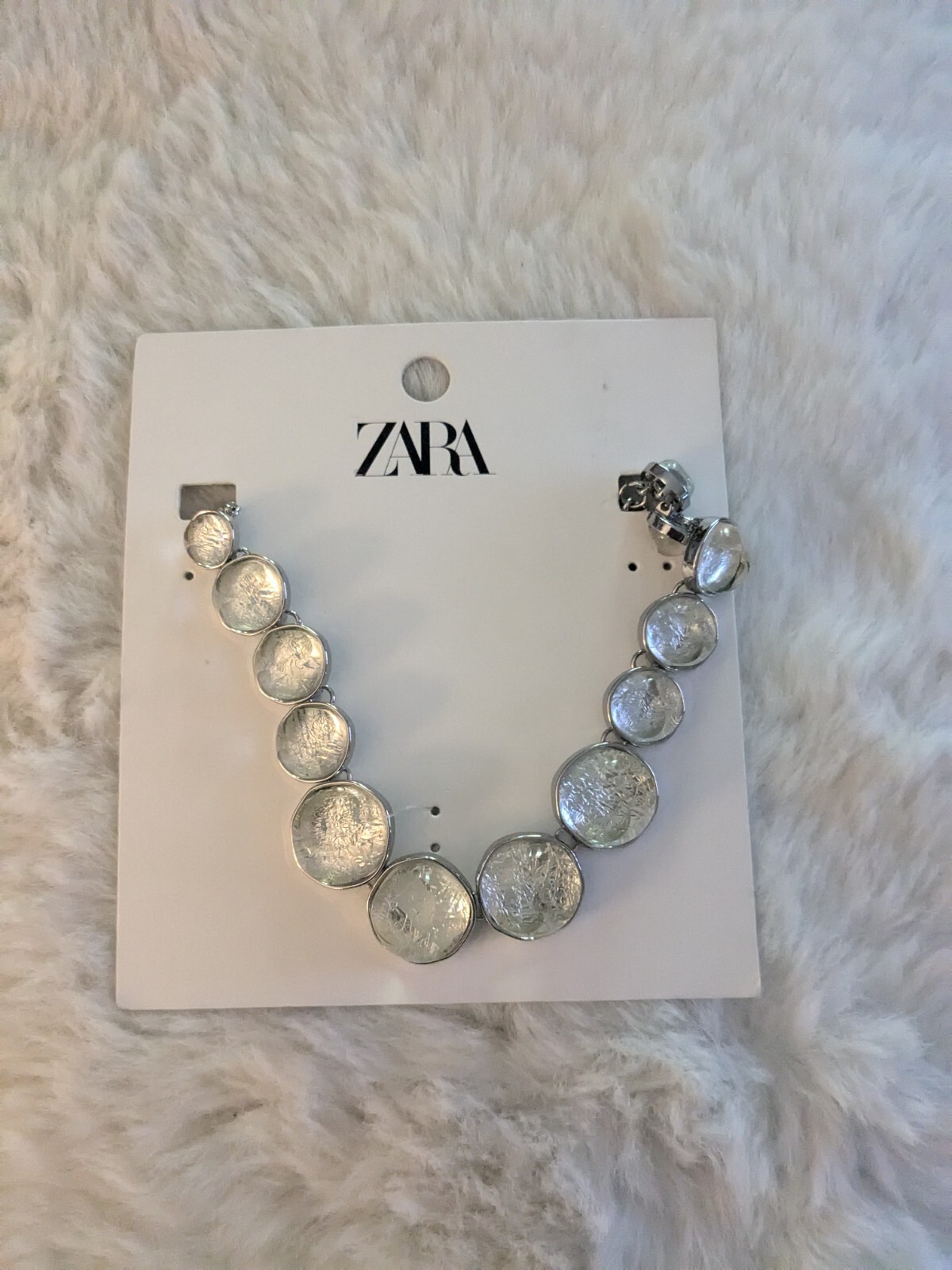 NWT Zara Romantic Feminine Necklace Silver Crystal Glass Beads Size 17″ L