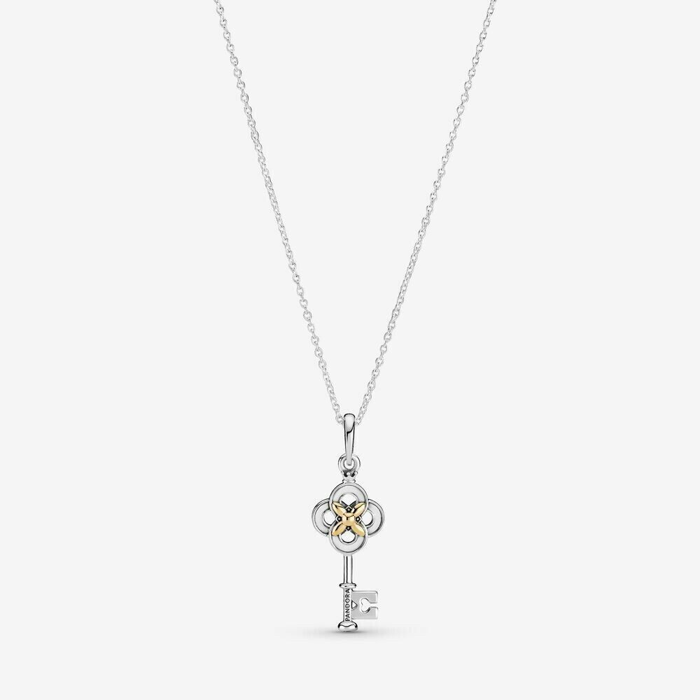Pandora Moments Two-Tone Silver & Gold Key Flower Necklace 399339C01-70cm-27.6″