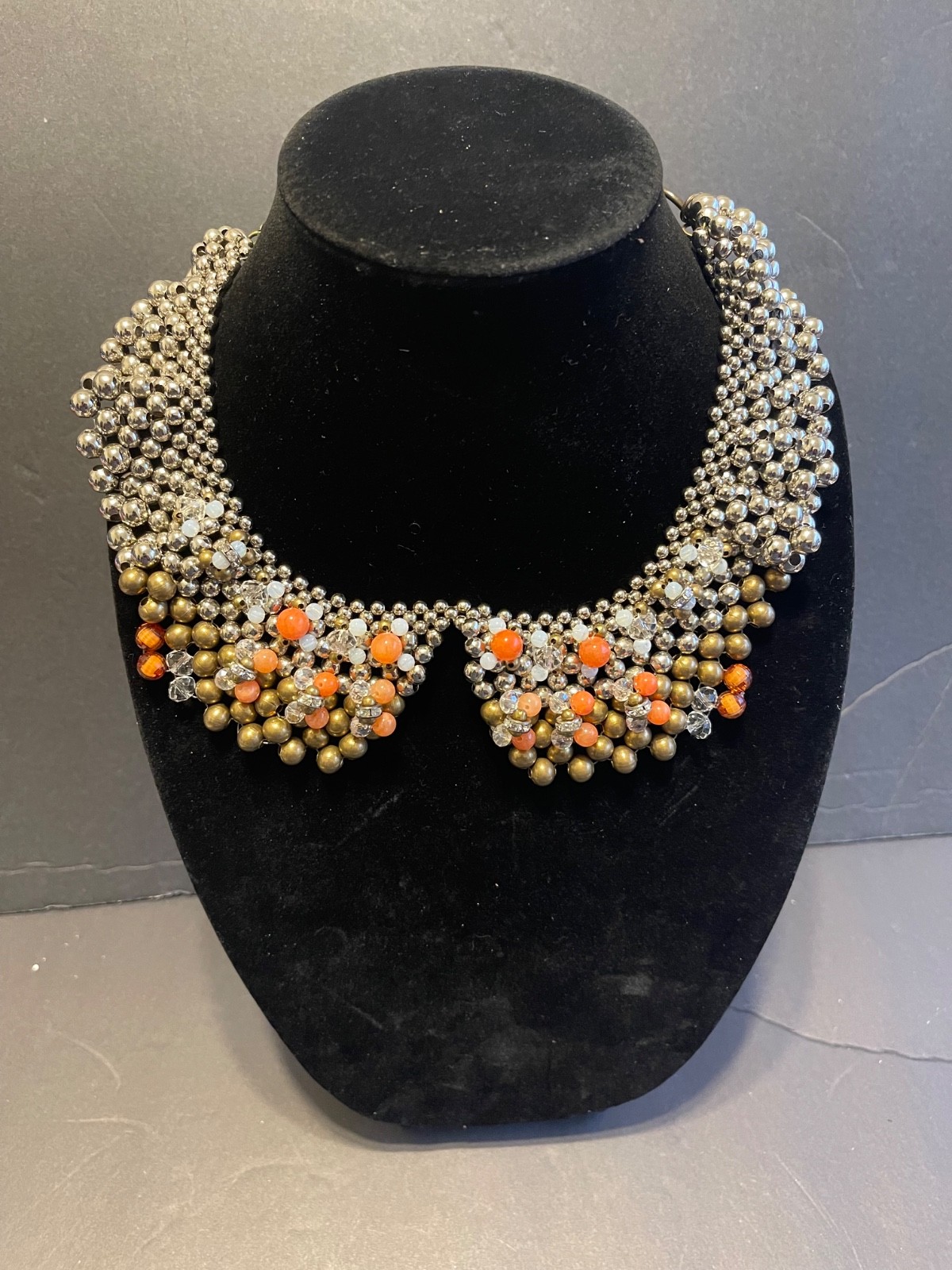 Pam Hiran Silver Anthropology Beaded Bib chunky necklace with mixed metals