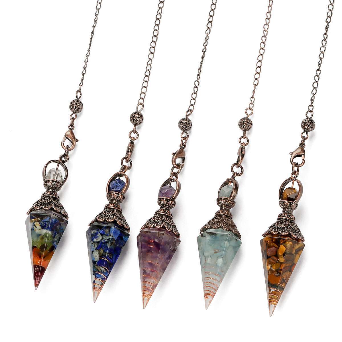 Natural Quartz Pendulum Healing Chips Stone Reiki Crystal Chakra Chain Pendant