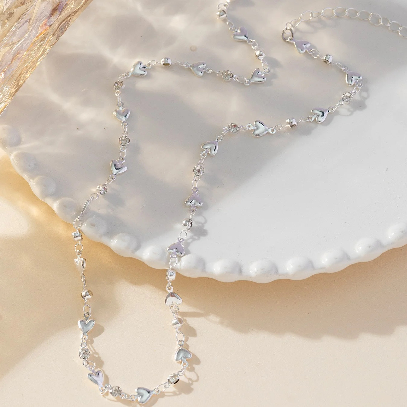 Trendy Gold Silver Color Glass Long Y-Shaped Necklace Metal Collarbone Chain