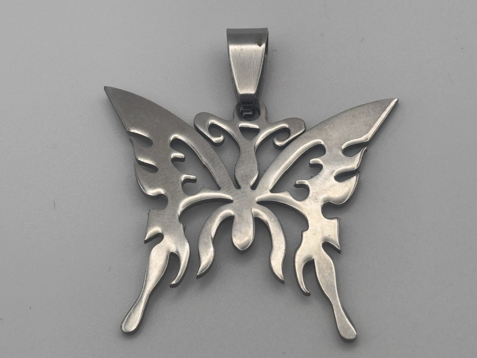 Stainless Steel Butterfly Pendant Silver Tone No Stones