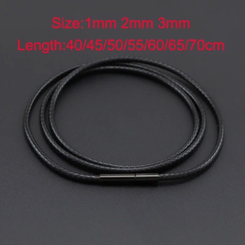 Black Waxed Leather Cord Necklace Braided Choker Chain with Stainless Steel Clas