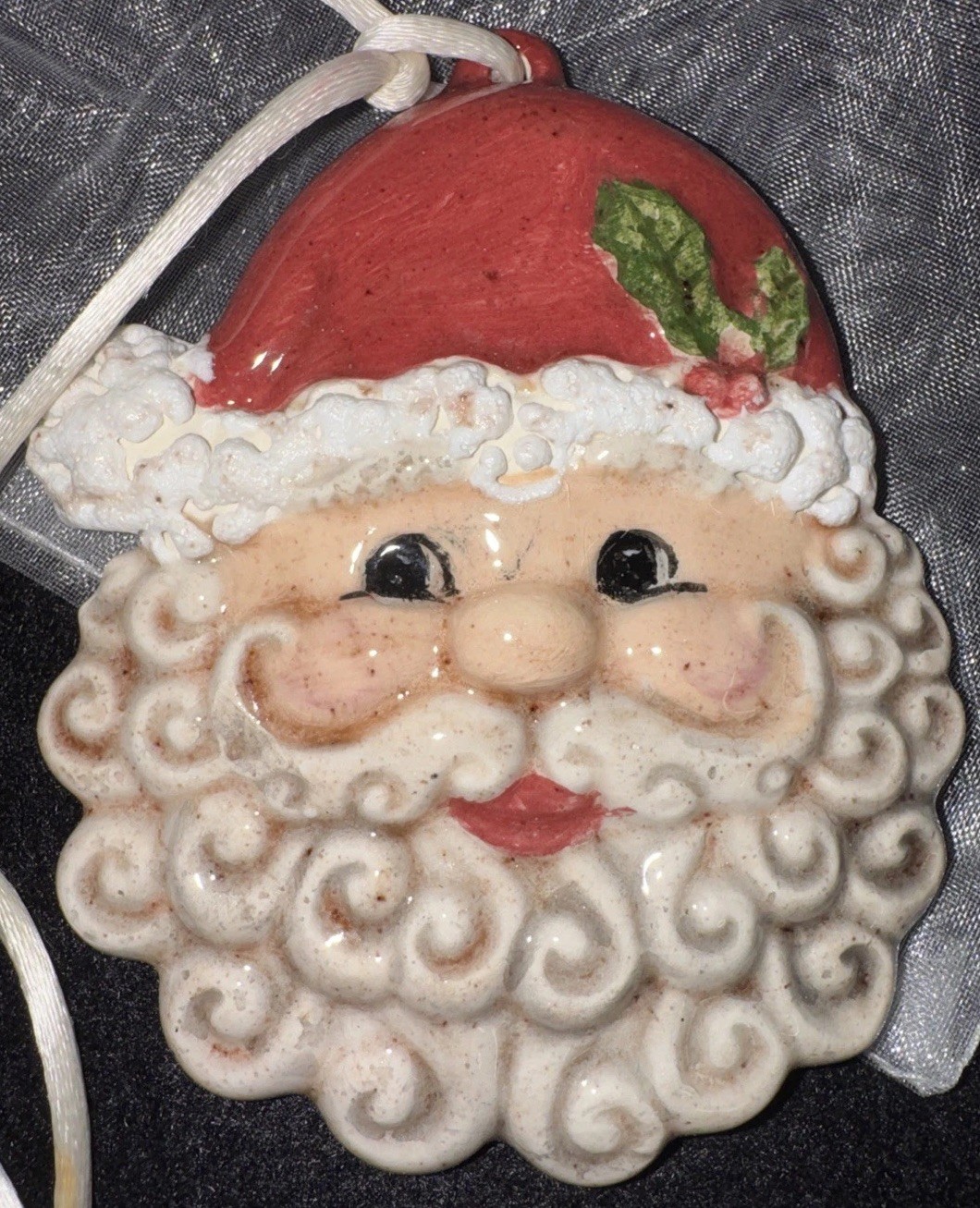 Ceramic Santa Face Necklace Christmas Charm Jewelry 3.5 In