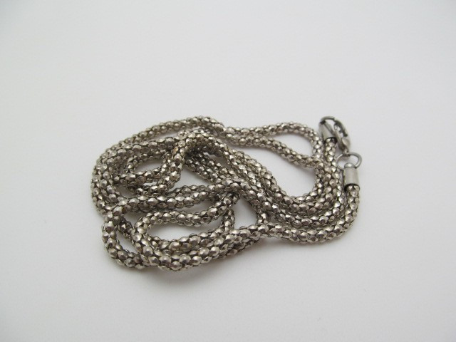 Vintage Silver Tone Metal Popcorn 3.5mm Chain Link Necklace 31.5 In