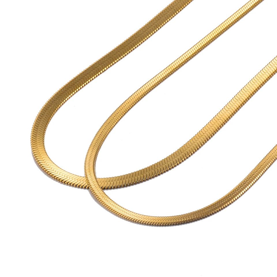 Flat Snake Chain Necklace Stainless Steel Gold Color Smooth Finish Jewelry