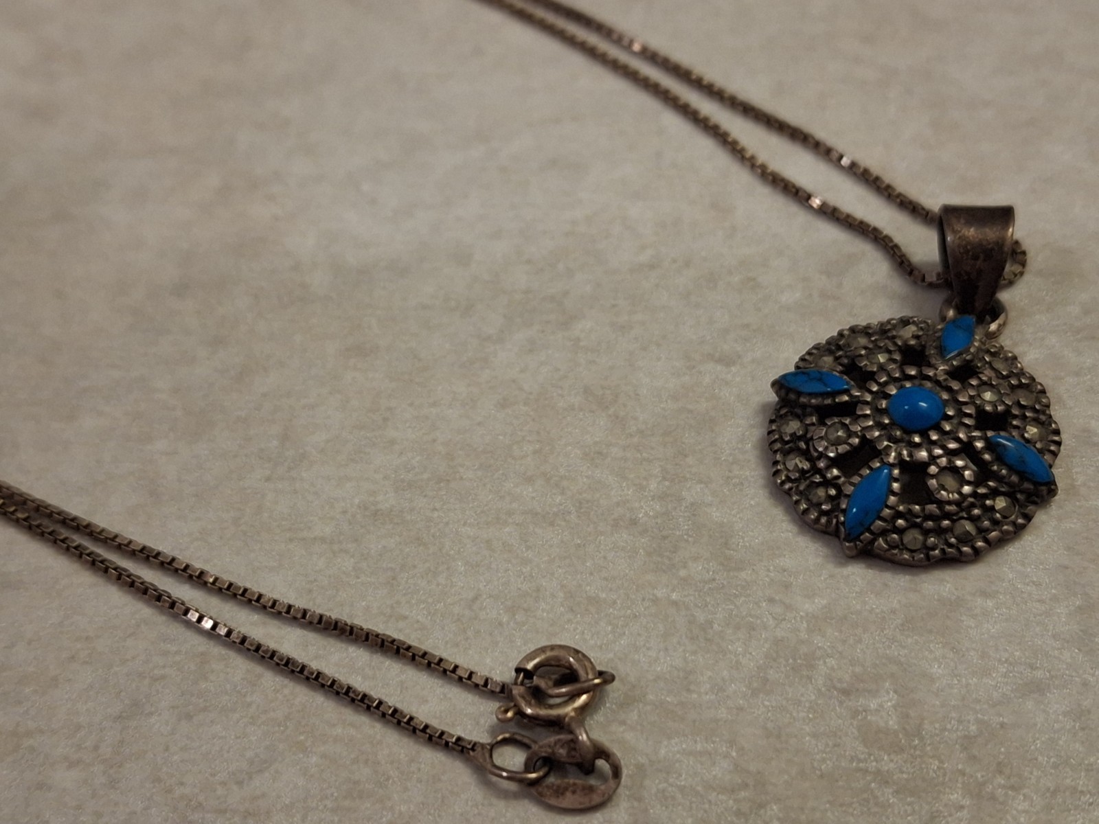 Vintage JC 925 Italy Silver Necklace & Earrings Set With Blue Stones Marked