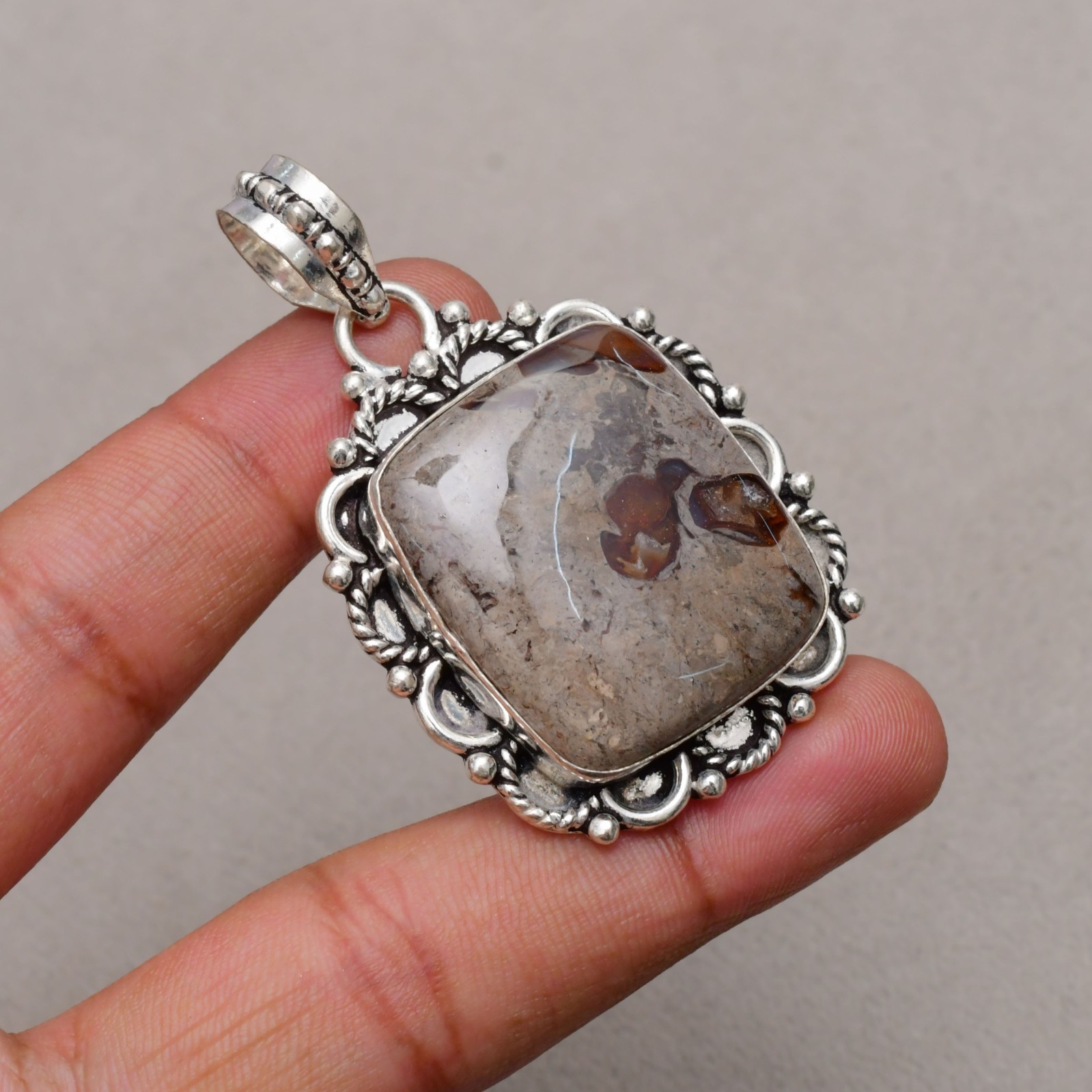Rock Calce Gemstone Handmade 925 Sterling Silver Jewelry Pendant 2.20″