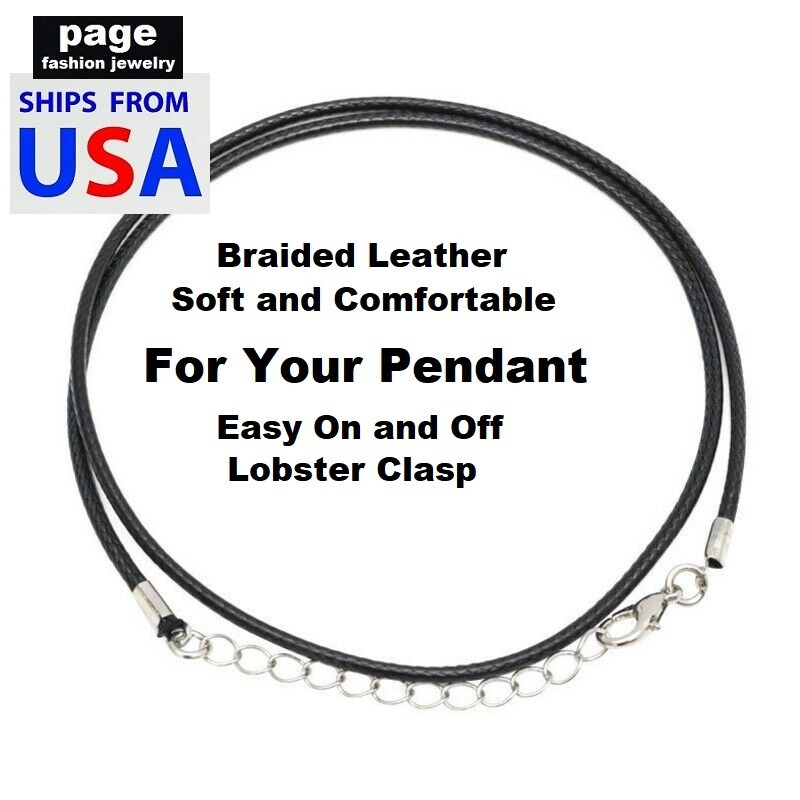 1pc Braided 18″ Black Leather Cord Necklace w/Lobster Clasp For Your Pendent