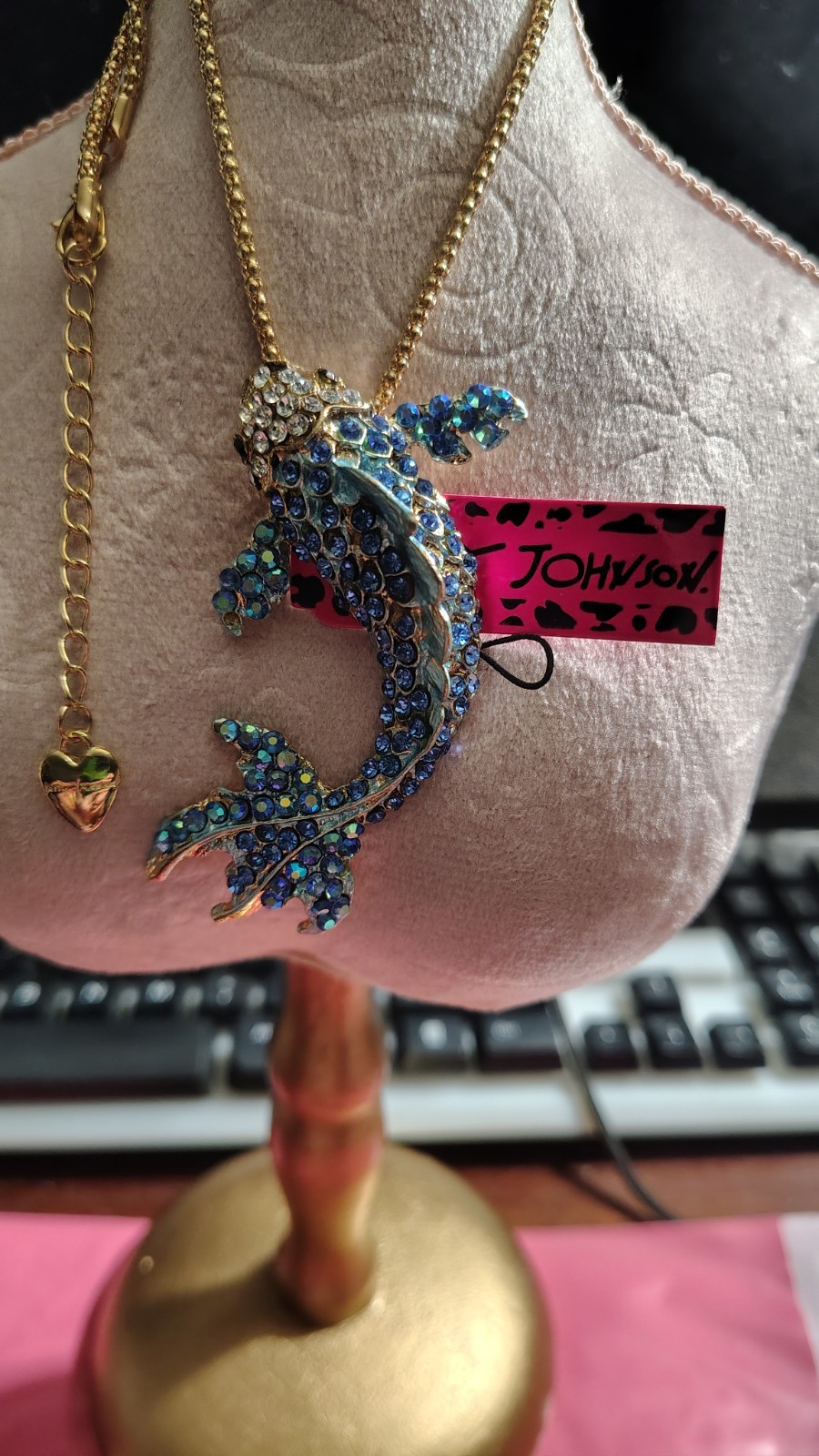 Betsey Johnson Blue Aurora Borealis Rhinestone Koi Fish Necklace