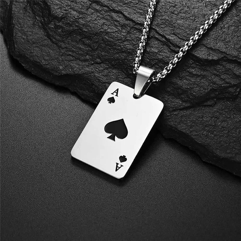 New Card Womens Silver CZ Poker Mens Pendant Necklace Punk Hip Hop Jewelry Chain